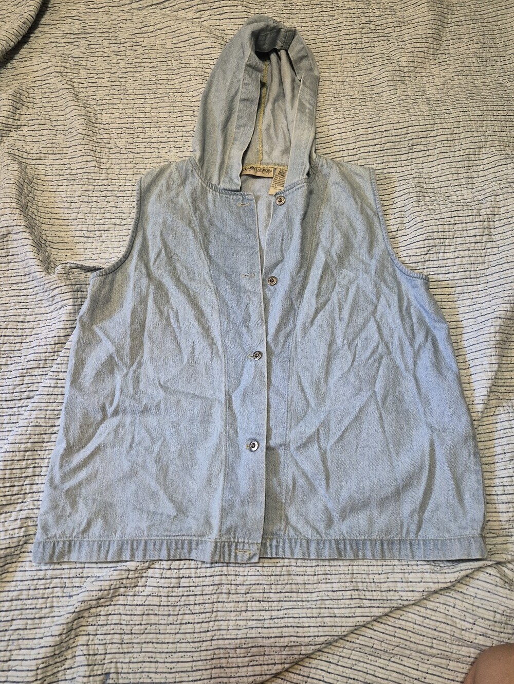 Vintage Sag Harbor Light Blue Hooded Sleeveless Denim Vest for Kids